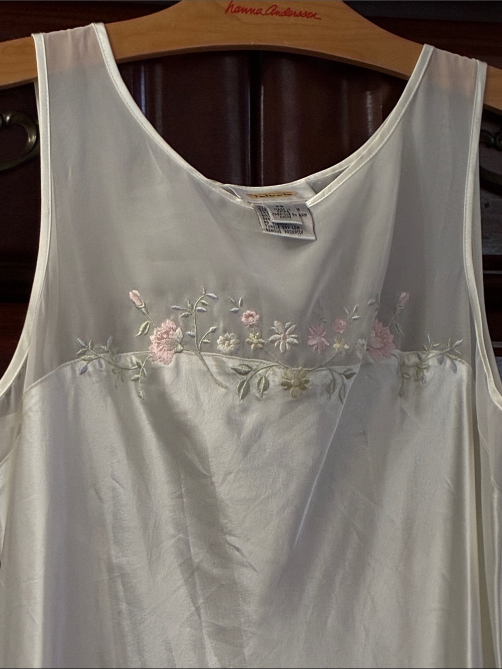 Vintage Talbots Long Satin Slip Dress with Floral Embroidery - Picture 4 of 6